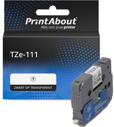PrintAbout huismerk Tape TZe-111 Zwart op transparant (6 mm) geschikt voor Brother