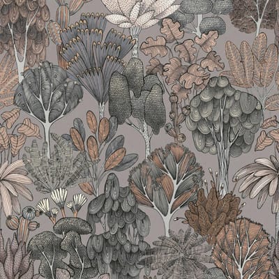 DOODLE DESIGN BOMEN BEHANG | Retro - grijs beige oranje - "Architects Paper" A.S. Création Floral Impression