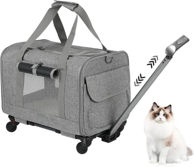 Dieren Transportbox - Huisdier Trolley - Reizen met Huisdier - Met Wielen - 46 x 29 x 39 cm - Grijs
