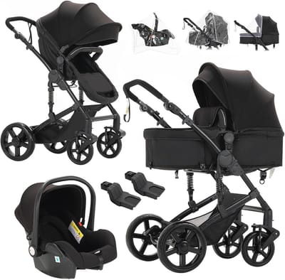 3-in-1 Kinderwagen voor Pasgeborenen met Omkeerbare Modi en Opvouwbaar Ontwerp
