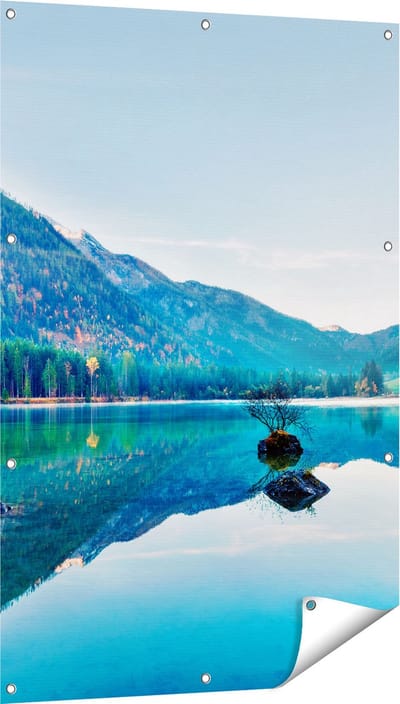Gards Tuinposter Meer met Herfstbomen - 80x120 cm - Tuindoek - Tuindecoratie - Wanddecoratie buiten - Tuinschilderij