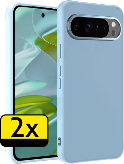 Hoesje - 2 Stuks - Geschikt voor Google Pixel 9 Pro - Sterk & Shockproof - Case Siliconen - Back Cover - Telefoon Hoes - Telefoonhoesjes - Lichtblauw