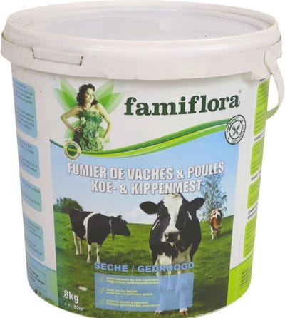 Famiflora meststof - koe- & kippenmest - 8 kg - Organische bodemverbeteraar voor gezonde planten - Verhoogt vruchtbaarheid van de grond voor betere groei - Pellets gemakkelijk strooibaar voor gemak