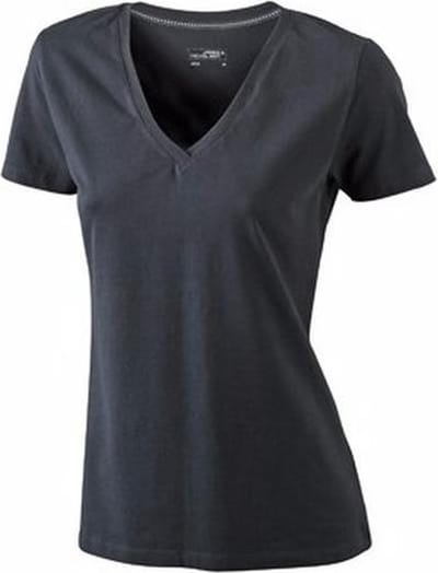 James & Nicholson t-shirt v-hals - dames - zwart - stretch - korte mouwen - katoen/elasthan S