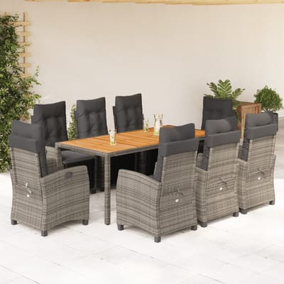 vidaXL - 9-delige - Tuinset - met - kussens - poly - rattan - grijs