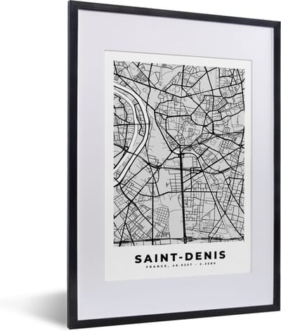 Fotolijst incl. Poster - Stadskaart - Frankrijk - Kaart - Saint-Denis - Plattegrond - 30x40 cm - Posterlijst