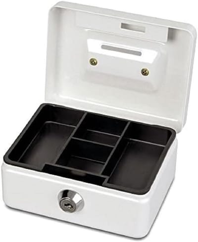 Geldcassette Staal - Kassa Box - Geld Opslag - Inclusief 2 Sleutels - 12.5 x 9.5 x 6.1 cm - Wit