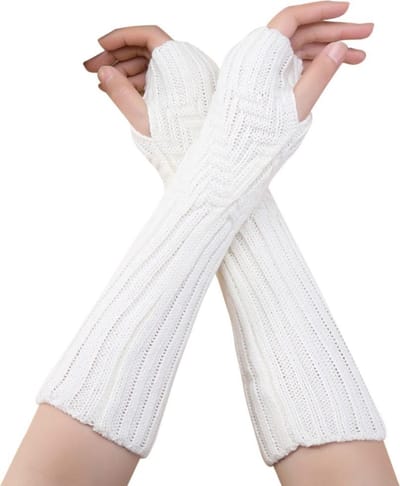 Winkrs - Lange Vingerloze Handschoenen Dames Wit - Lange Gebreide Polswarmers - Acryl