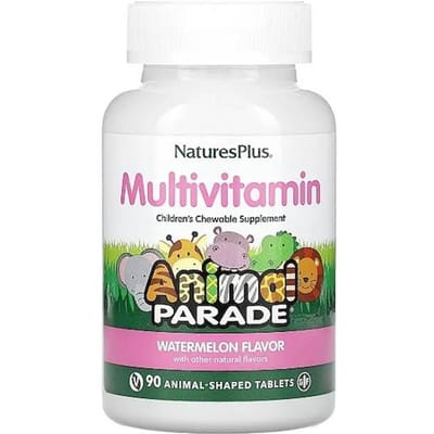 NaturesPlus- Animal Parade, Kauwbaar Multivitamine Supplement voor Kinderen, Watermeloen, 90 Diervormige Tabletten