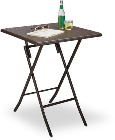 Tuintafel - 74 x 61,5 x 61,5 cm - inklapbaar - kunststof - metaal - vierkant - bruin