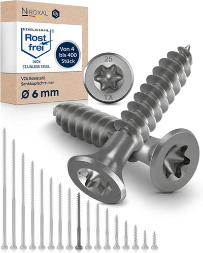Verzonken Torx Schroeven RVS V2A Houtschroeven Gedeeltelijke Draad 6x60 mm (50 Stuks)
