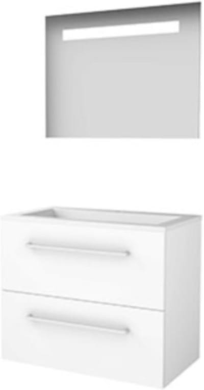 Basic-Line Economic 46 Badkamermeubelset - 80 x 46 cm - Met Grepen - 2 Lades - Acryl Wastafel - 1 Kraangat - Spiegel met LED Verlichting - Ice White