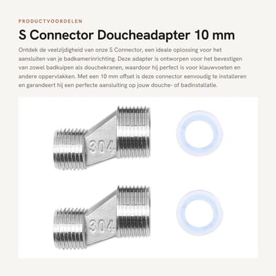 Dailygoods - S Connector - Doucheadapter - 10 mm offset - 1/2 Inch naar 3/4 Inch - Handig voor bad en douche - 2 Stuks