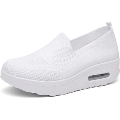 Instapper Vliegend Geweven Schommelende Schoenen Herfst Mesh Luchtkussen Wandelschoenen Dames Platform Sport Casual Schoenen Dames 42 wit