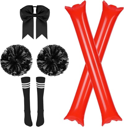 Complete Cheerleader Kostuum Accessoires met Pompoms, Sokken, Hoofdband en Cheer Sticks voor Halloween, Carnaval en Feestjes