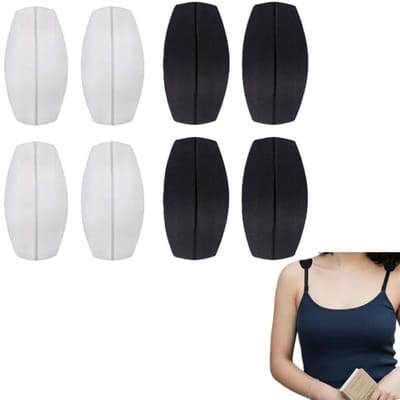8 stuks - Schouderbandvulling - Antislip schouderbandhouder - Verlicht de druk op de schouders - schurende bh bandjes - schouderpads - siliconen behabandkussen - antislip schoudervullingen - comfortabel en zacht - Wit en zwart – 9×5 cm