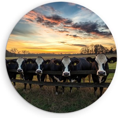 Saammp Muurcirkel Hout - Koeien bij een hek - Dieren - Natuur - Ø 90 - Wandcirkel - Wanddecoratie Cirkel - Muurdecoratie Woonkamer - Slaapkamer decoratie - Rond Schilderij