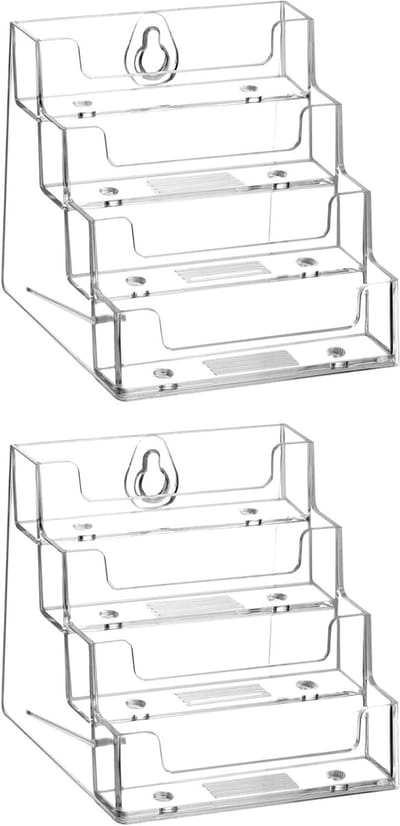 2 Stuks Acryl Visitekaartjeshouders met 4 Compartimenten, Transparante Stand voor Kantoor, Retail en Professionele Opslag