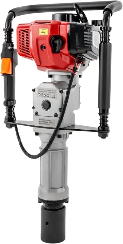 Benzine Paalram - Hekpaal Driver - Palen Plaatsen - Dubbele Aandrijfkoppen - 52cc 1900W - Zwart Rood Grijs