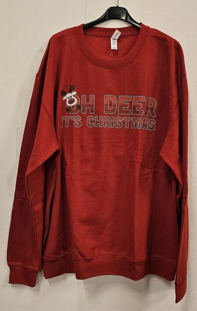Foute Kersttrui Dames & Heren - Grappige 'OH Deer It's Christmas' - Humor Cadeau - Kerst & Winter Outfit - Unisex sweater - Rood - Maat 4XL