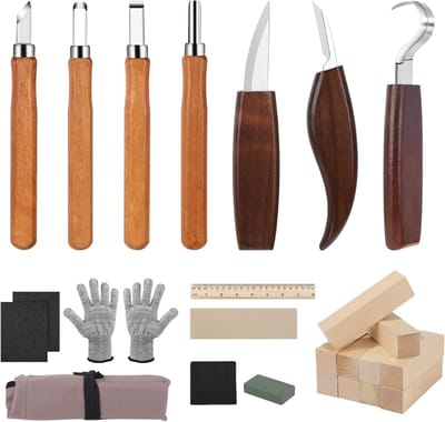 Houtbewerkingsset met 24 gereedschappen en snijbestendige handschoenen voor beginners en professionals