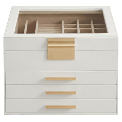 SONGMICS - Sieradendoos - Juwelendoos - Met 4 Lagen - Glazen Deksel - 3 Lades - Moderne Opbergdoos
