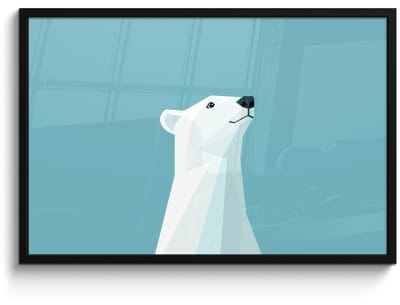 Poster in lijst - Fotolijst 90x60 cm - Posters - Ijsbeer - Lichtblauw - Minimalistisch - Posterlijst zwart - Decoratie - Wanddecoratie woonkamer - Muurdecoratie slaapkamer