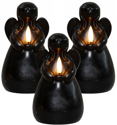 Anna's Collection LED kaars engel - 3x - zwart - 14 x 8 cm - met timer - op batterijen - kerst - kerstkaarsen