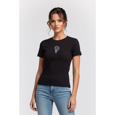 Karl Lagerfeld Ikon Sketch Emb Rib T-shirt Black Taglia: M | Maglie Sportivi Outlet | Donna | Nero