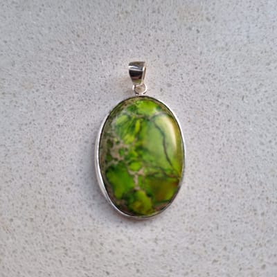 Gemstones-silver natuursteen hanger jaspis zeegroen 3 x 2 cm in 925-sterling zilver