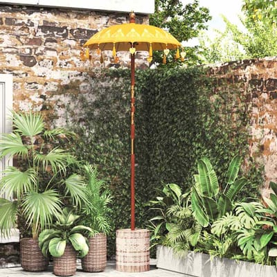 vidaXL - Parasol - met - Basis - Geel - en - Bruin - 250 - cm - Katoen - en - Hout