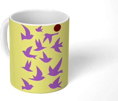 Mok - Koffiemok - Vogels - Cirkel - Geel - Beweging - Mokken - 350 ML - Beker - Koffiemokken - Theemok