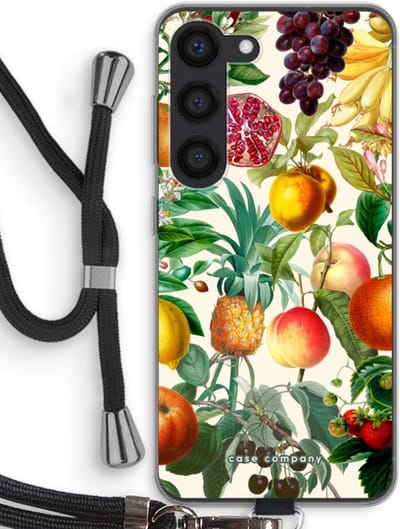Case Company® - Hoesje met koord geschikt voor Samsung Galaxy S23 hoesje met Koord - Classic Flora - Telefoonhoesje met Zwart Koord - Bescherming aan alle Kanten en Over de Schermrand