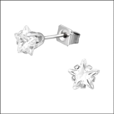 Aramat Jewels | Oorbellen | RVS Zweerknopjes Ster met Zirkonia - Sterretjes Oorstekers | Zilverkleurig / Transparant / 6mm | |3mm | Staal | Kinderen, Volwassenen | Verkleurd niet