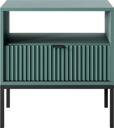 Selsey Vellore - Nachtkastje 54 cm - groen met geribbelde front, zwarte handgrepen en onderstel