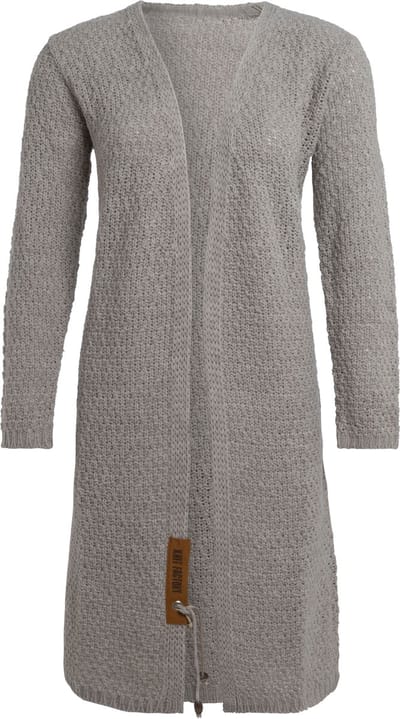 Knit Factory Luna Lang Gebreid Vest Iced Clay - Gebreide dames cardigan - Lang vest tot over de knie - Bruingrijs damesvest gemaakt uit 30% wol en 70% acryl - 40/42
