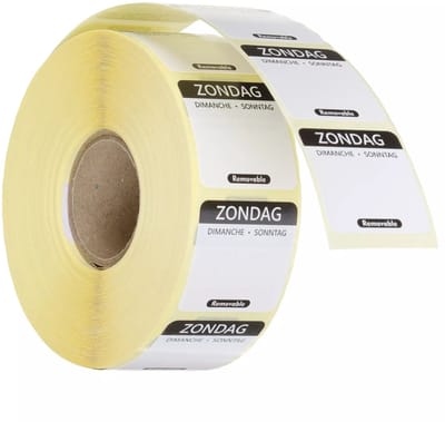 HENDI Herbruikbare voedselveiligheid dagstickers zondag zwart 25x25 mm met notitieruimte kleurgecodeerd 1000 per rol