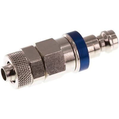Vernikkeld Messing DN 5 Blauw Luchtkoppeling Insteeknippel 6x8 mm Push-On Double Shut-Off - CLP5-N-BN-BLU-SV-6