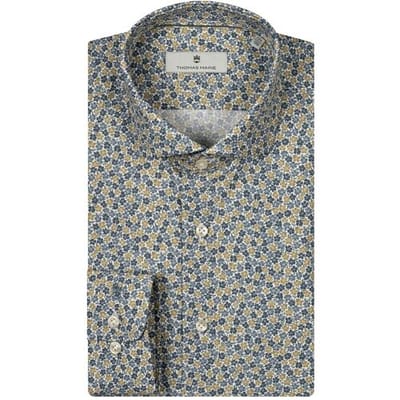 Thomas Maine Overhemd Allover Small Flower Pattern Roma Modern Kent Blue-Mustard-White / male