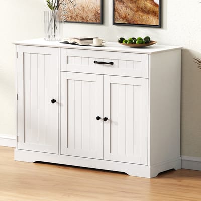 MODENUIT Dressoir - 3 Deuren En 1 Lade Met Verstelbare Planken En Metalen Grepen - Voor Hal En Woonkamer - MDF - Wit