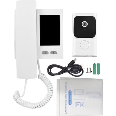 Video Deurtelefoonsysteem 4.5 Inch IPS Scherm Draadloze Deurbel met Camera Deurtelefoon Telefoonstijl wit