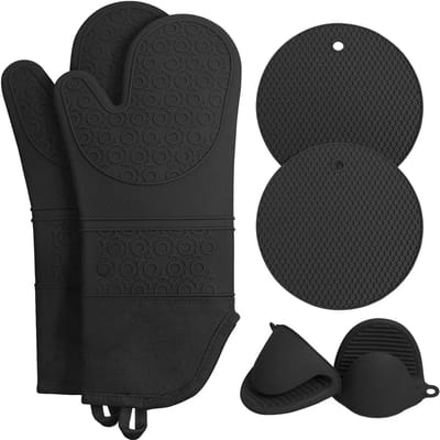 BOTC Ovenwanten & Pannenlappen Set - 6-Delig - Siliconen Ovenhandschoenen - Hittebestendig tot 260 °C - Zwart
