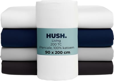 HUSH Living - Hoeslaken percale 90x200+30cm - 100% katoen - 200TC - extra fris en koel - sterk en slijtvast - elastiek rondom - wit
