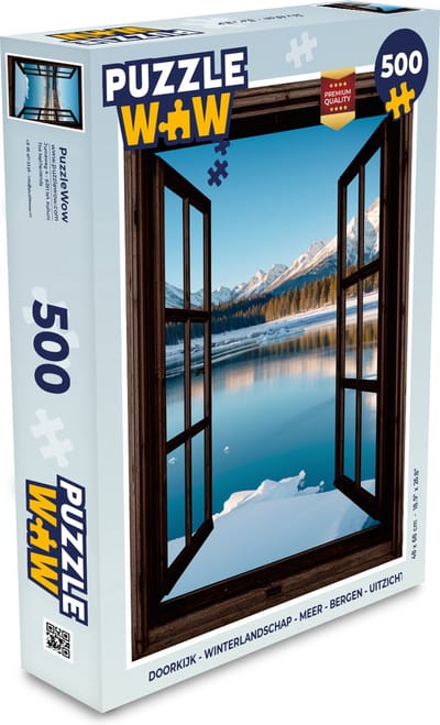 Puzzel Doorkijk - Winterlandschap - Meer - Bergen - Uitzicht - Legpuzzel - Puzzel 500 stukjes