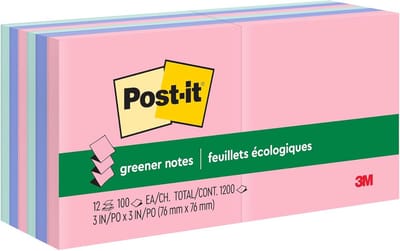 Plaknotities - Kantoor notities - Ideeën vastleggen - Gemaakt van gerecycled papier - 12 pakken - Pastelkleuren
