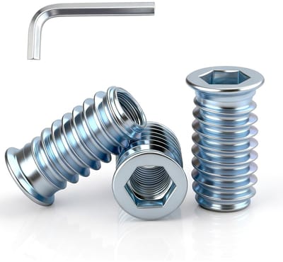 M6 x 20 mm Schroefmoeren voor Houten Meubels en Mechanische Apparaten - Galvaniseerde Insteek met Zeskant Aansluiting en Schroefhulzen