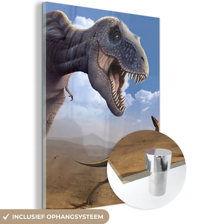 MuchoWow® Glasschilderij 120x160 cm - Schilderij acrylglas - Dino - Wilde dieren - Tekening - Kinderen - Jongens - Kinderen - Foto op glas - Schilderijen