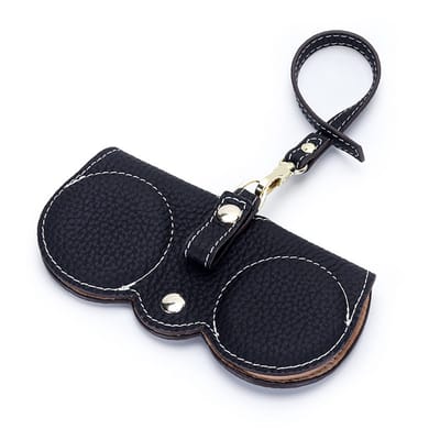 Brillenkoker - Bril Hoes - Met Koordje - Zonnebril houder - Opberghoes voor brill - Draagbare - Leren - Slanke - Handige opberger - Cadeau voor mannen en vrouwen - 7*14.5 cm - Zwart