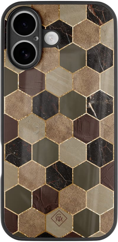 Casimoda® hoesje - Geschikt voor iPhone 17 - Kubus Bruin Groen - Luxe Hard Case Zwart - Backcover telefoonhoesje - Bruin/beige