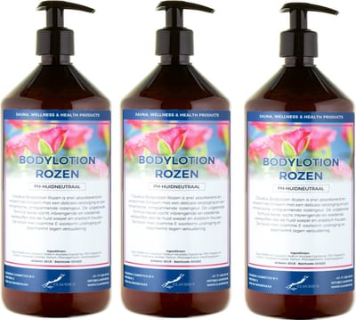 Bodylotion Rozen 1 Liter - met gratis pomp - set van 3 stuks